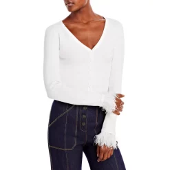 Best deal 🥰 AQUA Feather Cuff Cropped Cardigan - 100% Exclusive White ✨