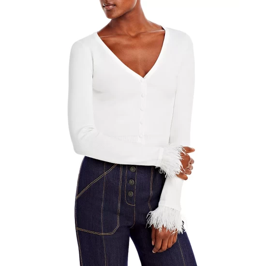 Best deal 🥰 AQUA Feather Cuff Cropped Cardigan - 100% Exclusive White ✨