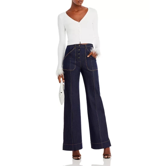 Best deal 🥰 AQUA Feather Cuff Cropped Cardigan - 100% Exclusive White ✨ - Image 2