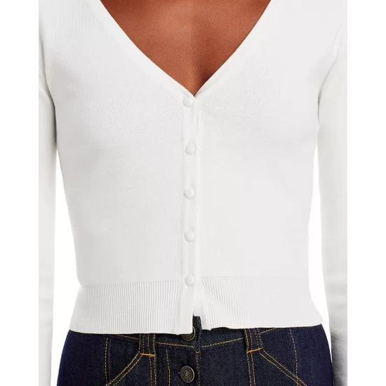 Best deal 🥰 AQUA Feather Cuff Cropped Cardigan - 100% Exclusive White ✨ - Image 5