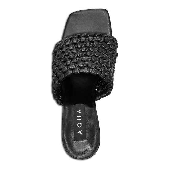 Best Pirce โ๏ธ AQUA ๐ฉ Women's Katy Woven Low Heel Slide ๐ฉด Sandals - 100% Exclusive Black ๐ - Image 3