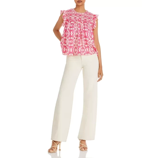 Flash Sale ๐ AQUA Smocked Printed Top - 100% Exclusive Pink/white โจ - Image 4