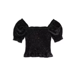 Outlet ๐ AQUA ๐ง Girls' Sparkle Velvet Smocked Top - Big Kid Black โจ