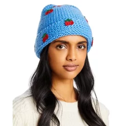 Best Pirce ⌛ AQUA Waffle Stitch Cherry Appliqué Knit Hat - 100% Exclusive Blue ⌛