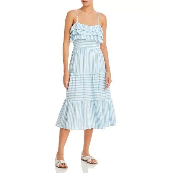 Best deal ✨ AQUA Striped Sleeveless Midi 👗 Dress - 100% Exclusive Sky Blue 🤩