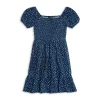 Best Sale ⌛ AQUA 👧 Girls' Short Sleeve Smocked 👗 Dress, Big Kid - 100% Exclusive Navy/white ⭐