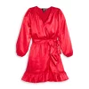 Deals 👏 AQUA 👧 Girls' Satin Faux Wrap 👗 Dress - Big Kid - 100% Exclusive Dark Pink 🔔