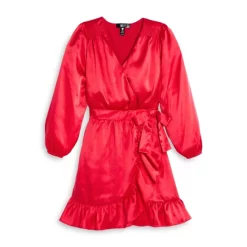 Deals 👏 AQUA 👧 Girls' Satin Faux Wrap 👗 Dress - Big Kid - 100% Exclusive Dark Pink 🔔