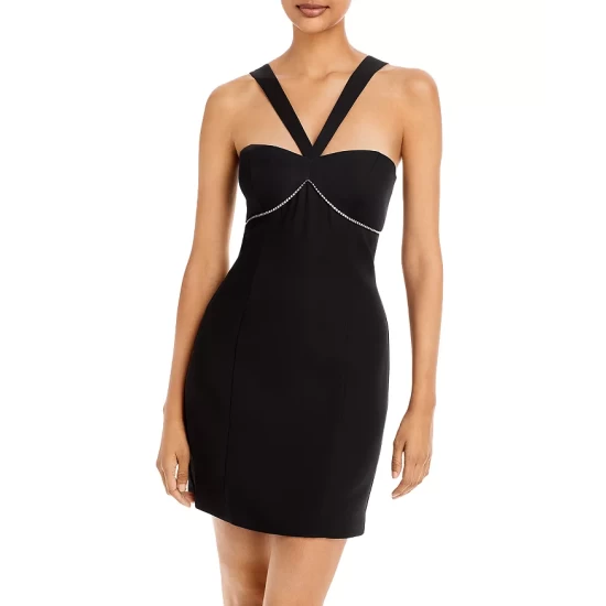 New 🎉 AQUA V Strap Mini Evening 👗 Dress - 100% Exclusive Black ✨