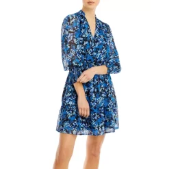 Flash Sale 👏 AQUA Abstract Print V Neck Mini 👗 Dress - 100% Exclusive Black/blue Multi ❤️