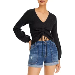 Discount 👏 AQUA Ribbed Drawstring Cashmere Sweater - 100% Exclusive Black 🤩