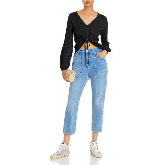 Discount ๐ AQUA Ribbed Drawstring Cashmere Sweater - 100% Exclusive Black ๐คฉ - Image 2