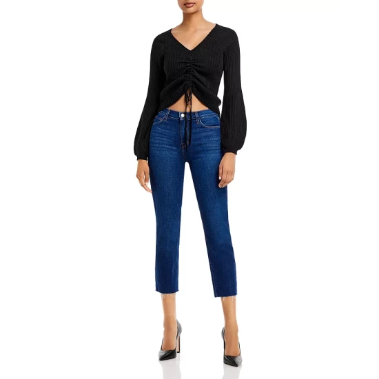 Discount ๐ AQUA Ribbed Drawstring Cashmere Sweater - 100% Exclusive Black ๐คฉ - Image 3