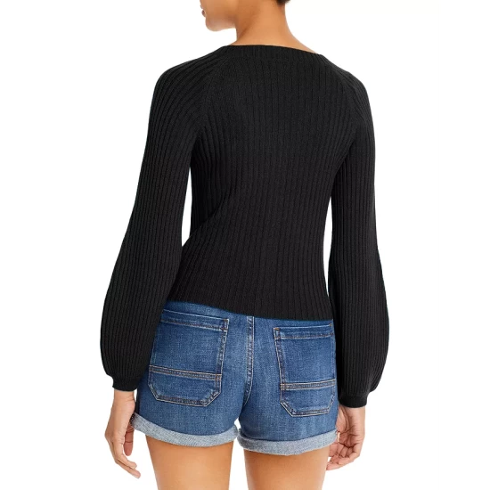 Discount ๐ AQUA Ribbed Drawstring Cashmere Sweater - 100% Exclusive Black ๐คฉ - Image 4