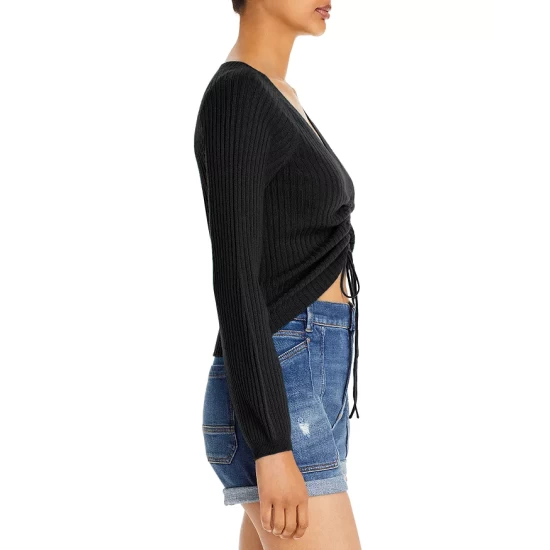 Discount ๐ AQUA Ribbed Drawstring Cashmere Sweater - 100% Exclusive Black ๐คฉ - Image 5