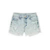 Budget 🌟 AQUA 👧 Girls' High Rise Weekend Destructed Paint Splatter Denim Shorts, Big Kid - 100% Exclusive Light Indigo 🤩