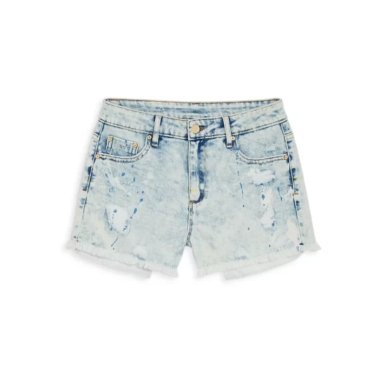 Budget π AQUA π§ Girls' High Rise Weekend Destructed Paint Splatter Denim Shorts, Big Kid - 100% Exclusive Light Indigo π€©