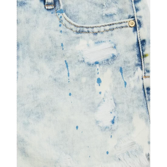 Budget π AQUA π§ Girls' High Rise Weekend Destructed Paint Splatter Denim Shorts, Big Kid - 100% Exclusive Light Indigo π€© - Image 3