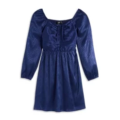 Buy 🔥 AQUA 👧 Girls' Long Sleeve Ruched Zebra 👗 Dress - Big Kid Blue 👍