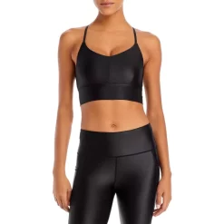 Coupon 🧨 AQUA Liquid Shine V Neck Sports Bra - 100% Exclusive Pewter 🛒