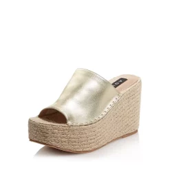 Budget 🤩 AQUA 👩 Women's Jacy Platform Wedge Slide 🩴 Sandals - 100% Exclusive Gold Leather 🎁