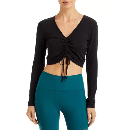 Hot Sale π AQUA Adjustable Ruched Cropped Top - 100% Exclusive Black π₯°