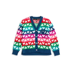 Flash Sale 😉 AQUA 👧 Girls' Smile Hearts Jacquard Cardigan, Big Kid - 100% Exclusive Rainbow Multi ✔️