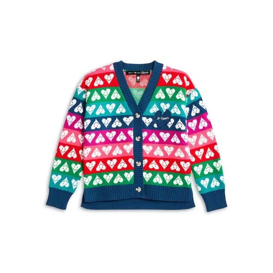 Flash Sale 😉 AQUA 👧 Girls' Smile Hearts Jacquard Cardigan, Big Kid - 100% Exclusive Rainbow Multi ✔️