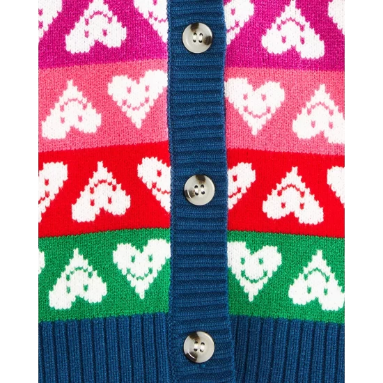 Flash Sale 😉 AQUA 👧 Girls' Smile Hearts Jacquard Cardigan, Big Kid - 100% Exclusive Rainbow Multi ✔️ - Image 3