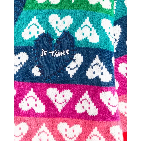 Flash Sale 😉 AQUA 👧 Girls' Smile Hearts Jacquard Cardigan, Big Kid - 100% Exclusive Rainbow Multi ✔️ - Image 4