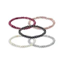 Wholesale ⭐ AQUA Simulated Pearl Beaded Stretch Bracelets, Set Of 5 - 100% Exclusive Silver 🥰