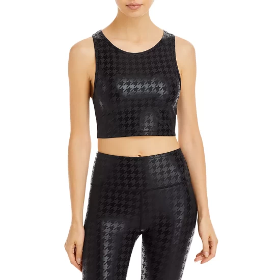 Hot Sale π AQUA Houndstooth Medium Impact Sports Bra - 100% Exclusive Black π