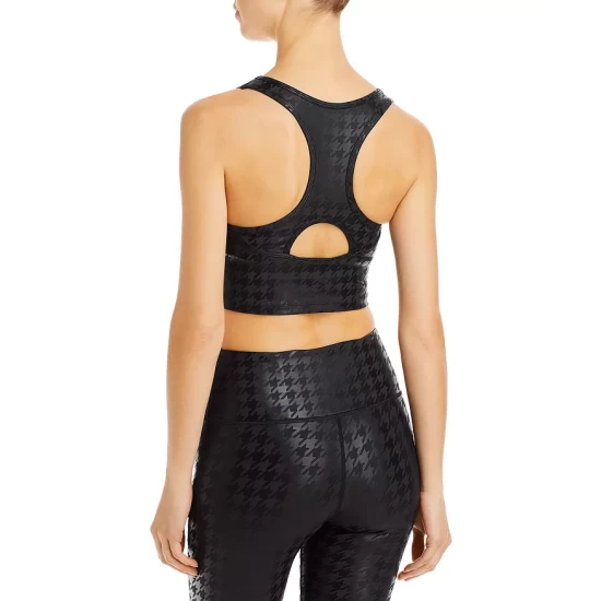 Hot Sale π AQUA Houndstooth Medium Impact Sports Bra - 100% Exclusive Black π - Image 2