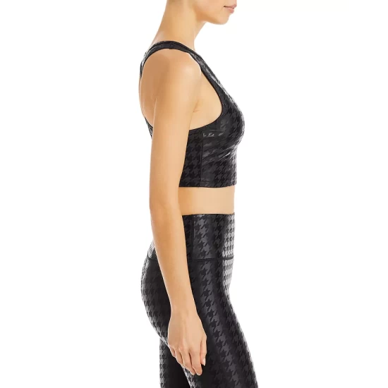 Hot Sale π AQUA Houndstooth Medium Impact Sports Bra - 100% Exclusive Black π - Image 3