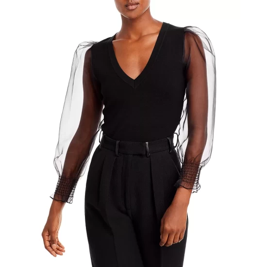 Cheapest 🔔 AQUA Chiffon Balloon Sleeve Top - 100% Exclusive Black ⌛