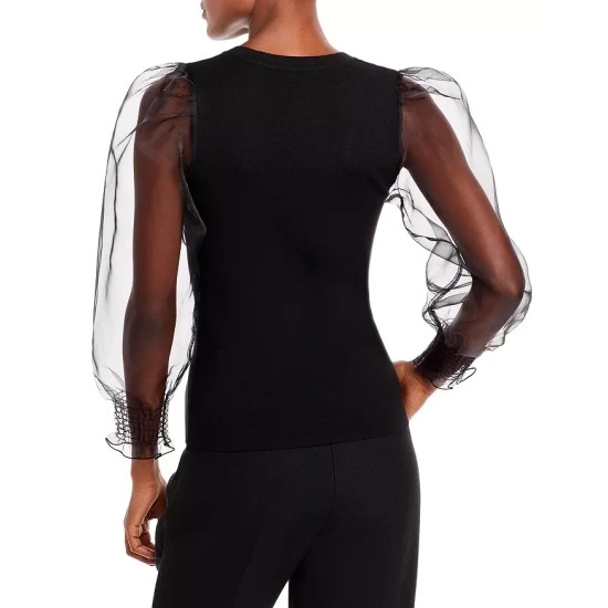 Cheapest 🔔 AQUA Chiffon Balloon Sleeve Top - 100% Exclusive Black ⌛ - Image 2