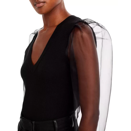 Cheapest 🔔 AQUA Chiffon Balloon Sleeve Top - 100% Exclusive Black ⌛ - Image 4