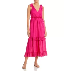 Deals 💯 AQUA Smocked Eyelet Midi 👗 Dress - 100% Exclusive Hot Pink 🔥