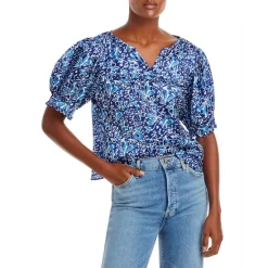 Buy 😀 AQUA Split Neck Puff Sleeve Top - 100% Exclusive Blue Multi 😍