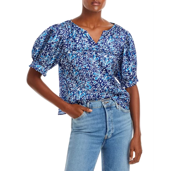 Buy 😀 AQUA Split Neck Puff Sleeve Top - 100% Exclusive Blue Multi 😍