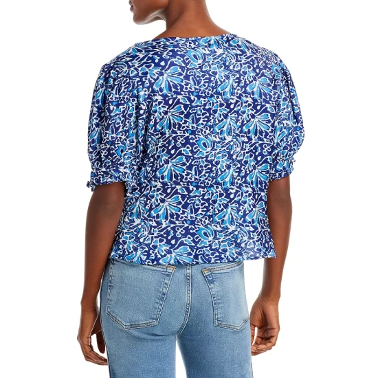 Buy 😀 AQUA Split Neck Puff Sleeve Top - 100% Exclusive Blue Multi 😍 - Image 2
