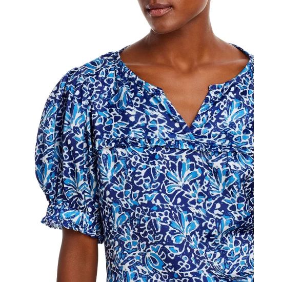 Buy 😀 AQUA Split Neck Puff Sleeve Top - 100% Exclusive Blue Multi 😍 - Image 3