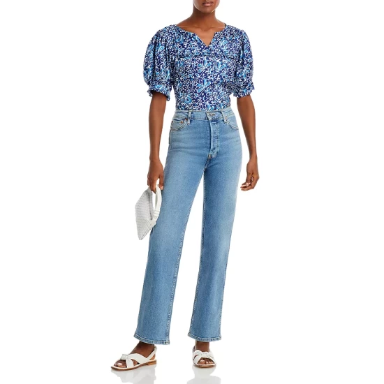 Buy 😀 AQUA Split Neck Puff Sleeve Top - 100% Exclusive Blue Multi 😍 - Image 4