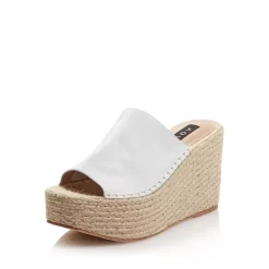 Wholesale 🎁 AQUA 👩 Women's Jacy Platform Wedge Slide 🩴 Sandals - 100% Exclusive White Leather 🔔