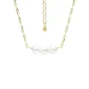 Coupon 🥰 AQUA Freshwater Pearl Trio Paperclip Chain Collar Necklace In 18K Gold Plated Sterling Silver, 15.5"-17.5" - 100% Exclusive White/gold ⌛