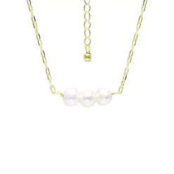 Coupon ๐ฅฐ AQUA Freshwater Pearl Trio Paperclip Chain Collar Necklace In 18K Gold Plated Sterling Silver, 15.5"-17.5" - 100% Exclusive White/gold โ
