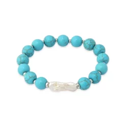 Deals ๐ฅฐ AQUA Howlite Chryscolla Bead & Pearl Stretch Bracelet - 100% Exclusive Blue/white ๐
