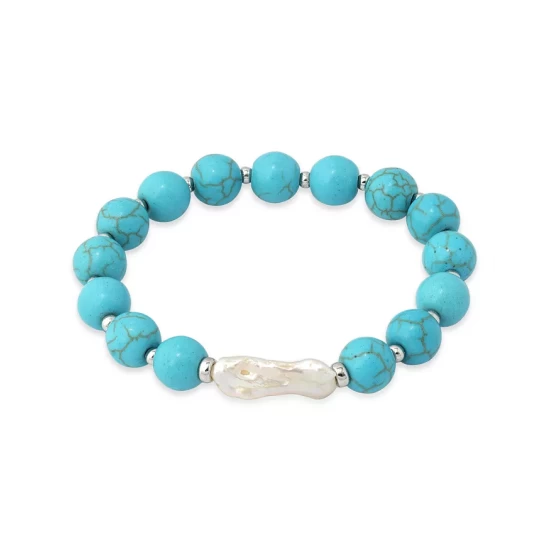 Deals ๐ฅฐ AQUA Howlite Chryscolla Bead & Pearl Stretch Bracelet - 100% Exclusive Blue/white ๐