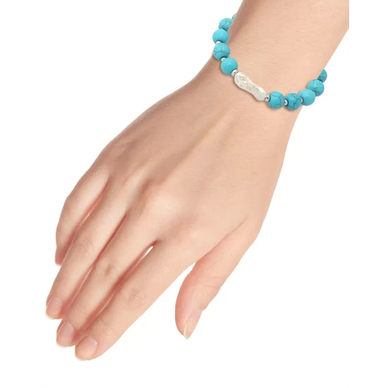 Deals ๐ฅฐ AQUA Howlite Chryscolla Bead & Pearl Stretch Bracelet - 100% Exclusive Blue/white ๐ - Image 2