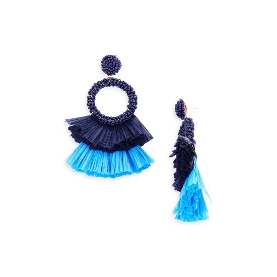 Cheapest ⌛ AQUA Beaded Raffia Tassel Statement Earrings - 100% Exclusive Blue 🔥